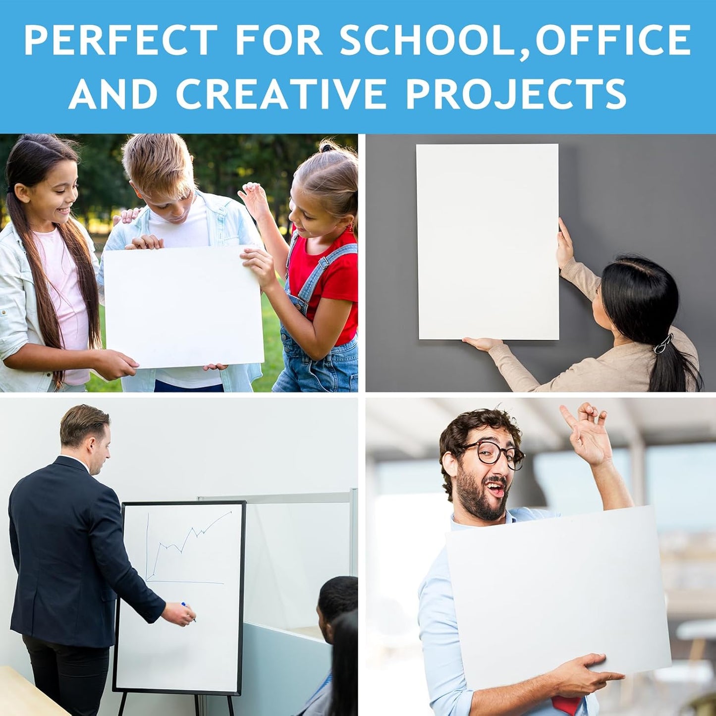 White Poster Boards - 50 Sheets of Heavyweight 300GSM Paper | 11"x14" for Art Displays & School Projects
