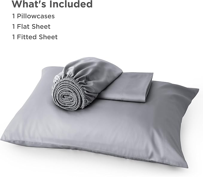 Bedsure Cooling Sheets Twin, Rayon Derived from Bamboo, Cooling Sheets, Breathable & Soft, Deep Pocket Up to 16 Inches, Hotel Luxury Silky Bedding for Hot Sleepers, Silver Grey