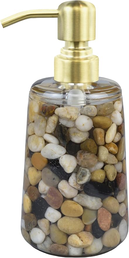 Handmade Refillable Soap Dispenser for Bathroom & Kitchen, Rocks Stone Soap Dispenser with Gold Stainless Steel Pump