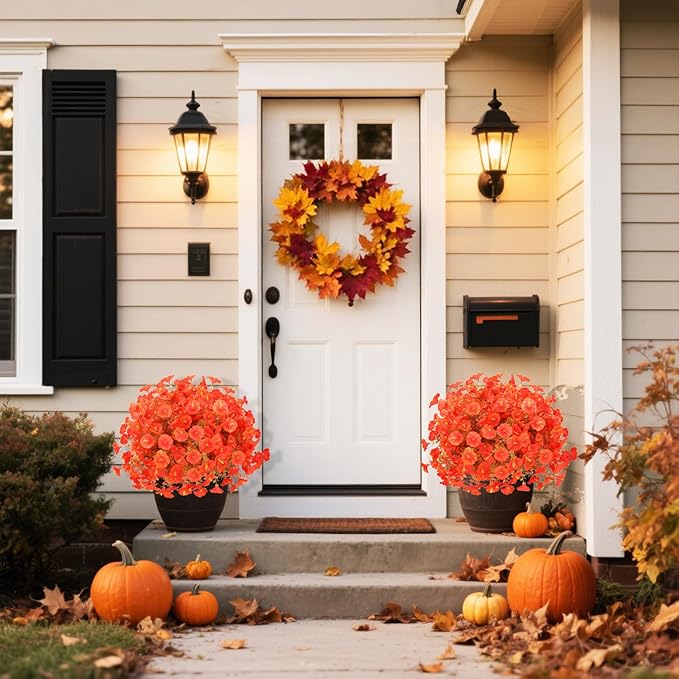 12 Bundles UV Resistant Fake Mums Silk Flowers Faux Mums, Fall Flowers Artificial for Decoration,Artificial Morning Glory for Thanksgiving Fall Decor Halloween Window Box Porch Outdoor Garden