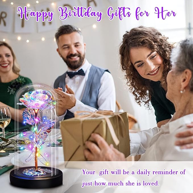 Eternal Rose Glass Flower Birthday Gifts - Women Gifts for Her Anniversary Valentines Mothers Day Christmas Thanksgiving - Light Up Gold Rose Flower Gifts for Mom Wife Grandma Girlfriend Lady Girl