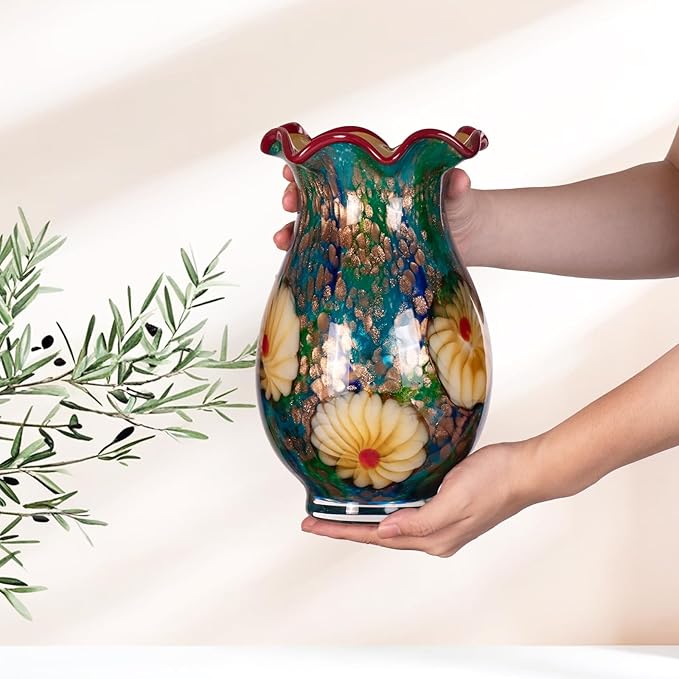 KAMMAK Colored Glass Vase, Beautiful Hand Blown Decorative Vase, Modern Art Vase for Flower Mantle Dining Table Centerpiece, Entryway Living Room Wedding Decoration, ZSLX002