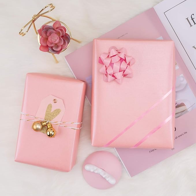 RUSPEPA Pink Gift Wrapping Paper - Solid Color Pearly Shiny Silk Paper for Mother's Day, Valentine's Day, Wedding, Birthday, Baby Shower Girls, Bridal Shower, Anniversary, Easter - 17 Inch X 32.8 Feet