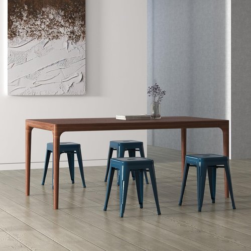 Brage Living 18-Inch Industrial Metal Stools - Set of 4 Stackable Backless Dining Chairs | Deep Blue