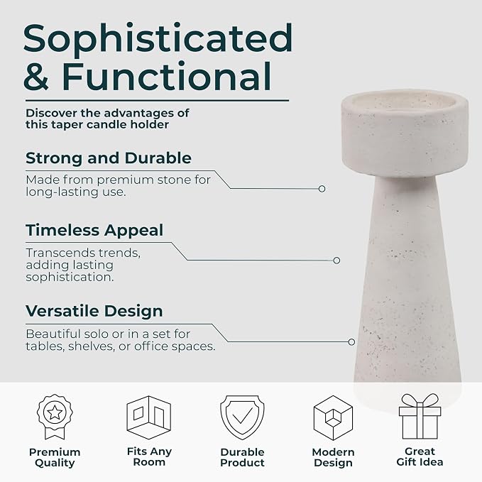 Pottery Candle Holder – Table Decor for Candlesticks Holders and Pillar Candles, Dining or Living Room Placement, Modern Taper Candle Holders Design Home Decor Accent – 10", White