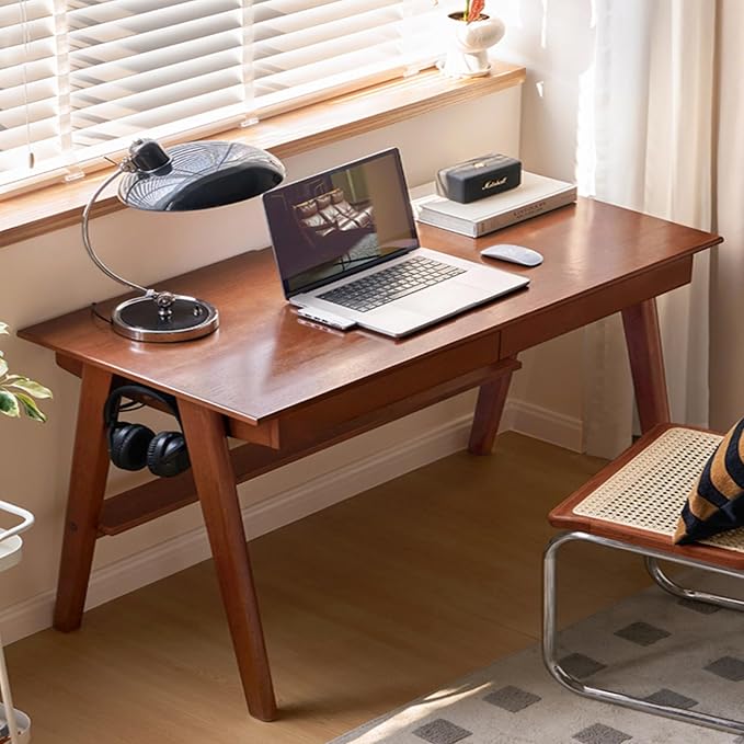 100% Solid Rubber Wood Desk Home Office Desk Mid Century Modern Writing Computer Desk with Drawer for Home Office 31"