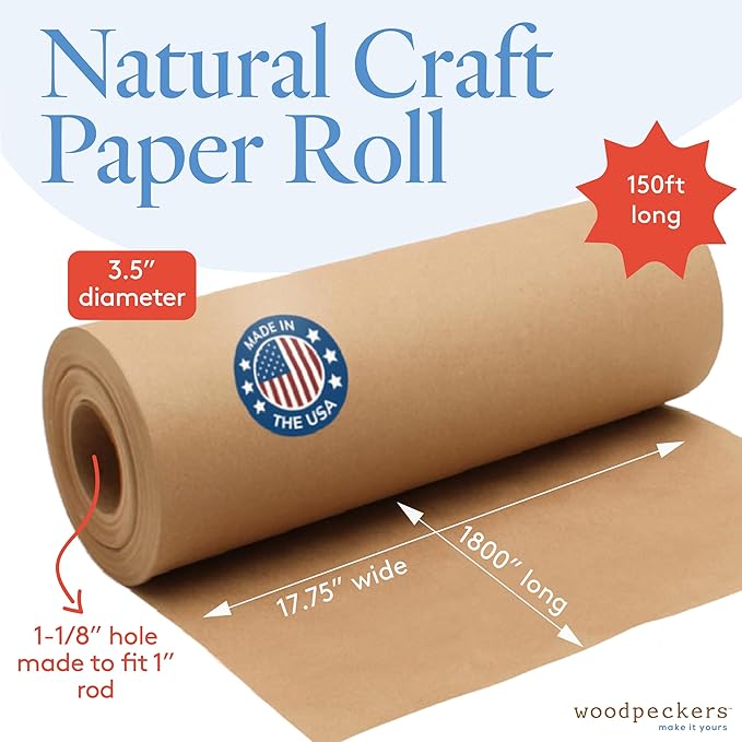 Craft Paper Roll, Bulletin Board Paper, 17.75 Inches x 1800 Inches Brown Paper Roll, Jumbo Butcher Paper Roll, Eco Friendly Kraft Paper Roll, Brown Wrapping Paper for Christmas Gifts, Shipping Paper