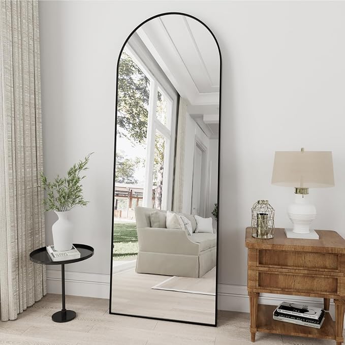 Dewfig Arched Full Length Mirror, 57"X20" Large Floor Mirrors, Full Body Mirrors for Leaning or Hanging, Standing Mirror for Bedroom, Living Room,Dressing Room, Aluminum Alloy Frame, Black
