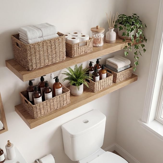 Oak Floating Shelves Set of 2，35.43in Wall Mounted Display Ledge Shelves for Bedroom, Bathroom, Living Room and Kitchen Decoration Storage