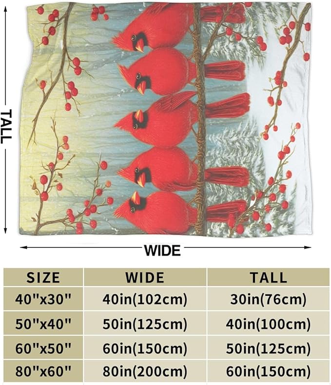 Cardinal Throw Blanket Red Bird Blanket Cardinal Soft Cozy Fleece Fuzzy Stuffed Plush Flannel Gifts for Girls Women Boys Kids Adults 60"X80"