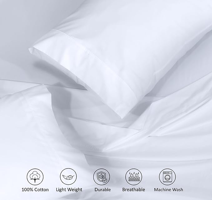 RUVANTI 100% Cotton California King Sheet Sets, 4 Pieces, Soft & Breathable Percale Weave Bedding, Deep Pocket 14", Hotel Standard, Crisp Cool Feel & Durable, Perfect Dyed Sheets, Bright White