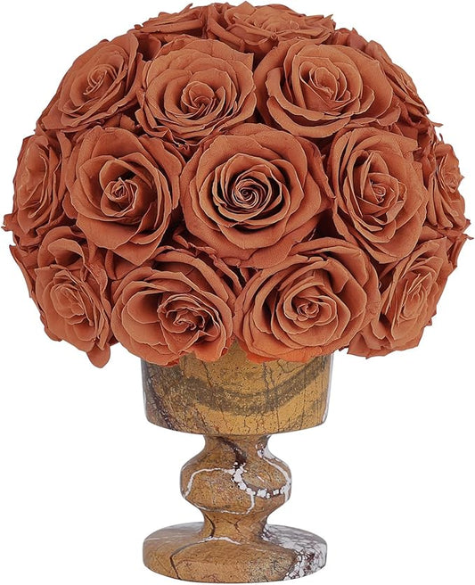 Forever Flowers Preserved Roses in Marble Vase, Fall Flower for Delivery, Eternal Roses Autumn Gift for Women, Table Centerpiece Flowers for Home Decor Party Living Room Bedroom Vintage Orange