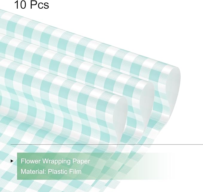 MECCANIXITY Flower Wrapping Paper Waterproof Floral Wrap Plaid Pale Blue Gift Packaging 22.8 x 22.8 Inch Used for DIY Crafts Bouquet Packaging 10 Pcs
