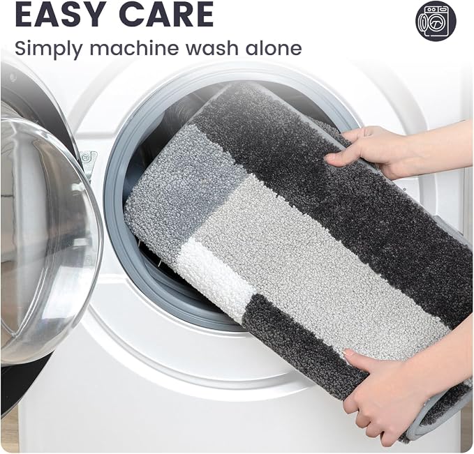 U Shape Checkered Bath Mat - Super Absorbent, Soft and Thick, Rubber Backing Non-Slip, Machine Washable Shower Rug, Bath Mat, Bathroom Home Decor Accessories, 20"x22" (50x55cm), Black