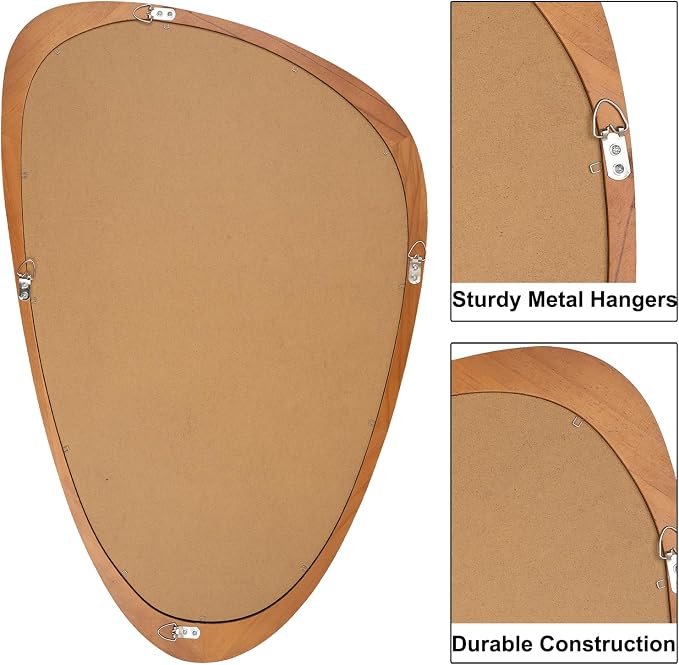 Irregular Wall Mirror Asymmetrical Bathroom Mirror, Wall Mounted Decorative Mirror with Wooden Frame for Living Room, Vanity, Bedroom, Entryway, Hallway (19" x 30")
