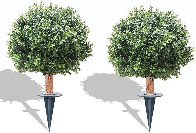 24''T 17''D Artificial Boxwood Ball Topiary Tree, Set of 2 Boxwood Ball-Shaped Artificial Topiary【UV Resistant】, for Porch Outdoor or Indoor