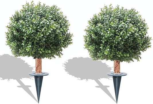 24''T 17''D Artificial Boxwood Ball Topiary Tree, Set of 2 Boxwood Ball-Shaped Artificial Topiary【UV Resistant】, for Porch Outdoor or Indoor