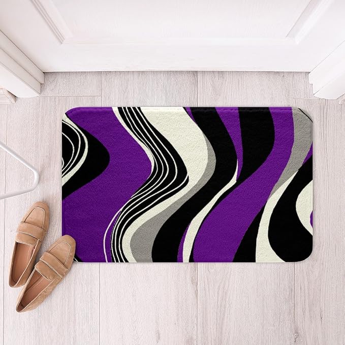 Feelyou Purple and Gray Black White Bath Rugs Modern Abstract Geometric Bathroom Rugs Kids Boys Girls Teens Stripe Line Pattern Decor Bath Mats for Bathroom 16"x24" Bathroom Accessories