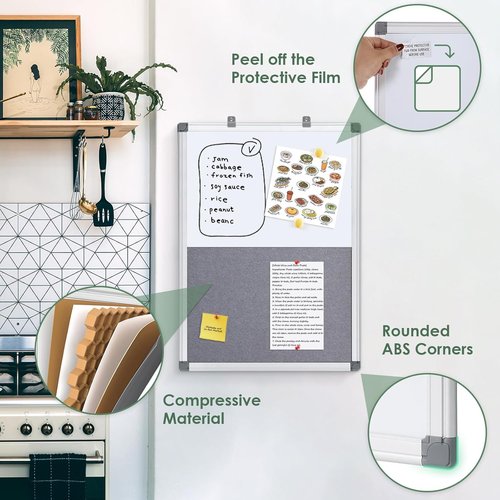 Combination Magnetic Whiteboard & Fabric Board - 36x24 Inches Dry Erase Bulletin Board for Home, School, Office