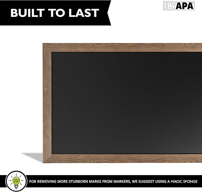 Ilyapa Extra Large Black Magnet Board for Wall - 58 x 25 Inch Wood Wall Hanging Menu for Restaurant, Food Truck, Kitchen or First Day, Barnwood Color