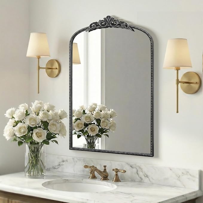 Micasso Vintage Wall Black Mirror: 24"x36" French Baroque Antique Mirror - Traditional Ornate Decorative Arched for Wall/Bathroom/Entryway/Fireplace/Hallway/Living Room - Home Decor for Bathroom
