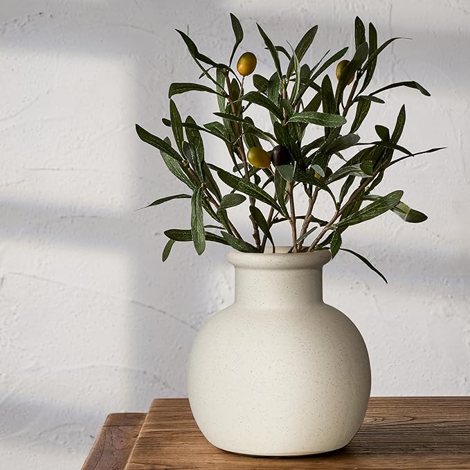 SIDUCAL Spotted Ceramic Modern Vase, 5.8 Inch Rustic Farmhouse Decorative Boho Terracotta Vase for Home Decor, Table, Living Room, Wedding, Shelf Decor, Mantel, Speckled White