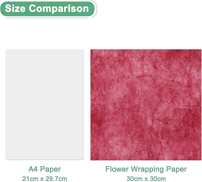 M METERXITY 152-Sheet Korean Cotton Wrapping Flower Paper, 11.8 Inch/ 30cm Waterproof Floral Wrapping Cotton Paper for Bouquets/Gift Packaging [Red]