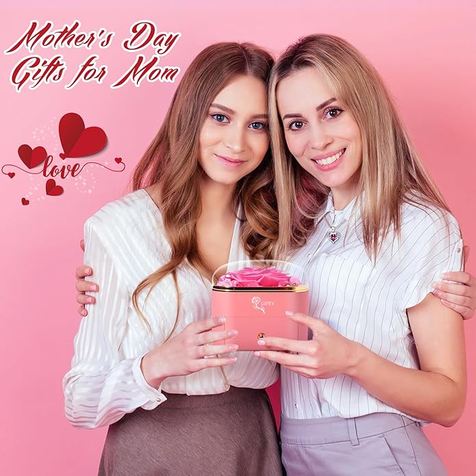 Mothers Day Mom Gifts,Eternal Rose Flower with Necklace Gifts for Women,Mother, Grandma,Wife and Girlfriend, Birthday Gift,Wedding, Thanksgiving Gift