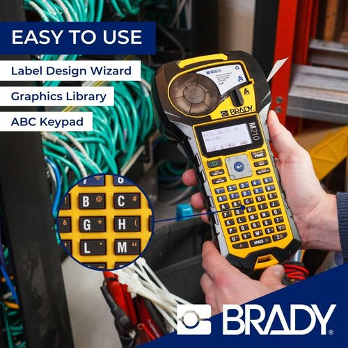 Brady M210 Portable Label Printer - Durable Rubber Bumpers, Multi-Line Print, 6 to 40 Point Font