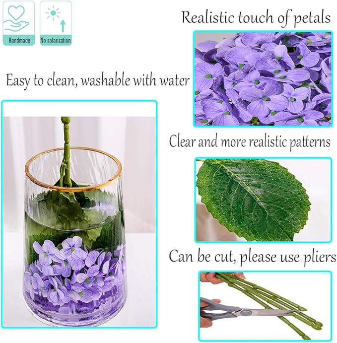 Kimura's Cabin 5Pcs 21inch Lifelike Faux Hydrangea Flowers Real Touch Latex Hydrangeas Long Stem with Leaves Artificial Hydrangea Bouquet for Home Wedding Baby Shower Birthday Party Decoration（Purple）