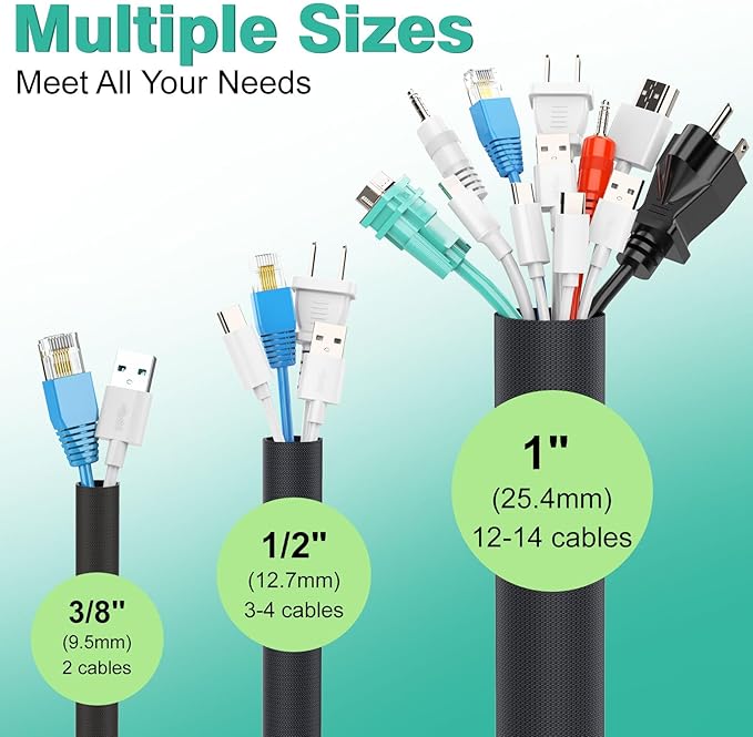UOMTFAI Dog and Cat Cord Protector 25ft - 3/8inch, Flexible Cable Sleeve for Easy Cord Management, Protects Cables from Pets Chewing, Ideal for USB, Power, Audio and Video Cords - Black