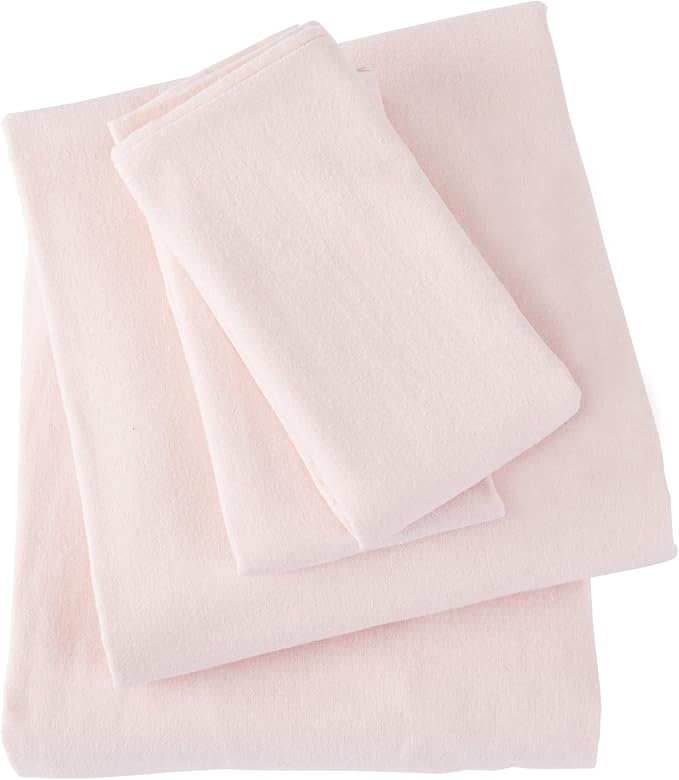 Market & Place 100% Turkish Cotton Flannel Sheet Set | 4 Piece Deep Pocket Solid Cozy Winter Bed Sheets | Double Brushed for Extra Softness & Comfort | Chalet Collection (King, Blush Pink)