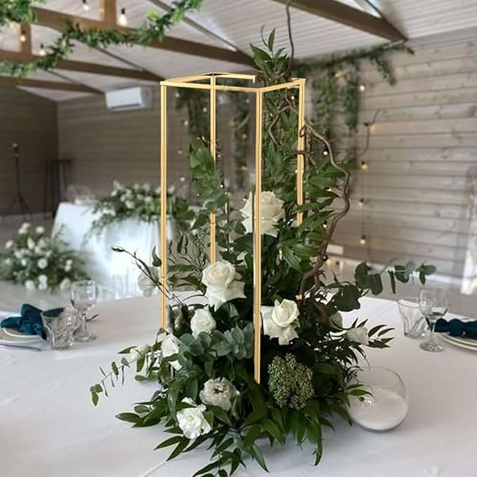 31.5inch Wedding Centerpieces for Tables,5pcs Gold Centerpieces,Tall Column Geometric Floral Vase for Birthday Party Event Table Decoration