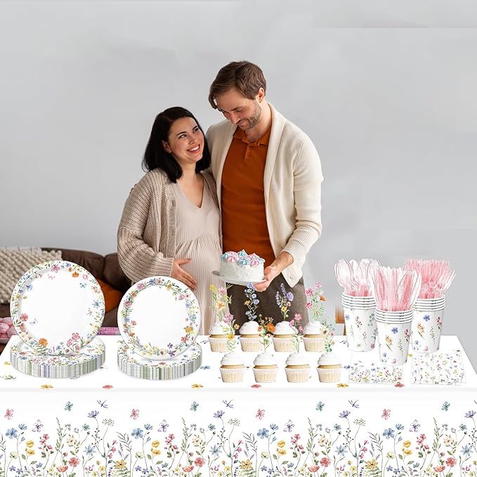 3 Pack Spring Floral Tablecloth, Wildflower Butterfly Plastic Table Cover for Easter, Birthday, Wedding, Tea, Wildflower Party Decorations, 54 x 108 Inch