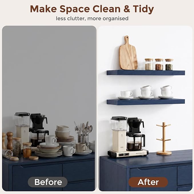 fuqing 20 Inch Floating Shelves | 6.7 Inch Deep Dark Blue Floating Shelves for Wall Set of 2 | 20''W x 6.7''D x 1.4''H Dark Blue Shelves for Living Room Bathroom Bedroom Kitchen Home Office