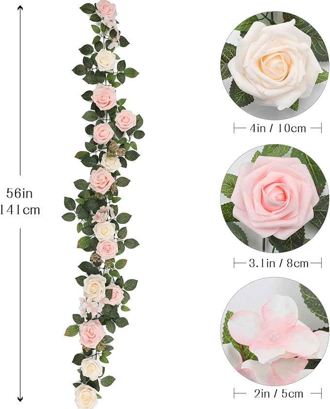 Senseya Artificial Rose Flower Runner Rustic Flower Garland Floral Arrangements Wedding Ceremony Backdrop Arch Flowers Table Centerpieces Decorations