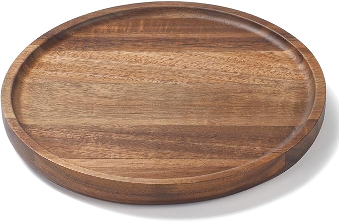 Round Wood Tray, Acacia Wooden Decorative Serving Tray for Coffee Table and Home Decor, Wooden Appetizer Charcuterie Board for Kitchen Countertop (7.9 inch)