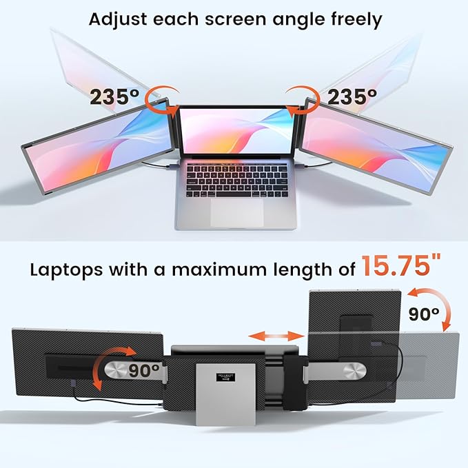 UK BONITOYS 15.6" Laptop Screen Extender, 1080P FHD Laptop Monitor Extender with 120% sRGB, 235°Rotation Detachable Dual Monitor, Plug & Play, Triple Screen Compatible with Windows, Mac, Chrome