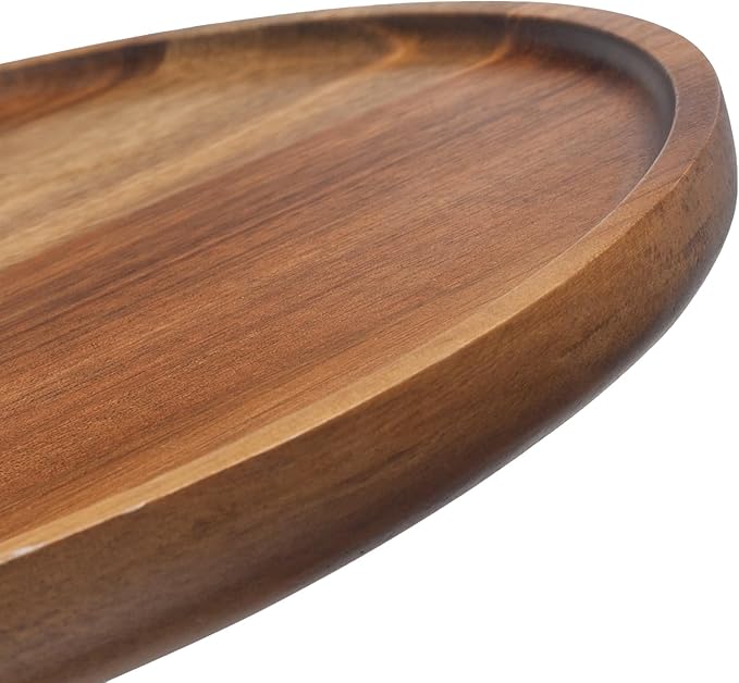 Round Wood Tray, Acacia Wooden Decorative Serving Tray for Coffee Table and Home Decor, Wooden Appetizer Charcuterie Board for Kitchen Countertop (13.8 inch)