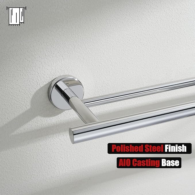 JQK Chrome Towel Bar, 27 Inch 304 Stainless Steel Thicken 0.8mm Double Bath Towel Rack for Bathroom, Towel Holder Polished Chrome Wall Mount, Useable Length 24 Inch 2 Pack, TB100L24-CH-P2