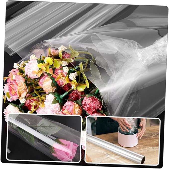 Abaodam Transparent Cellophane Flower Wrapping Paper Mil Thick Tear-resistant Wrap for Floral Bouquets Packaging DIY Material