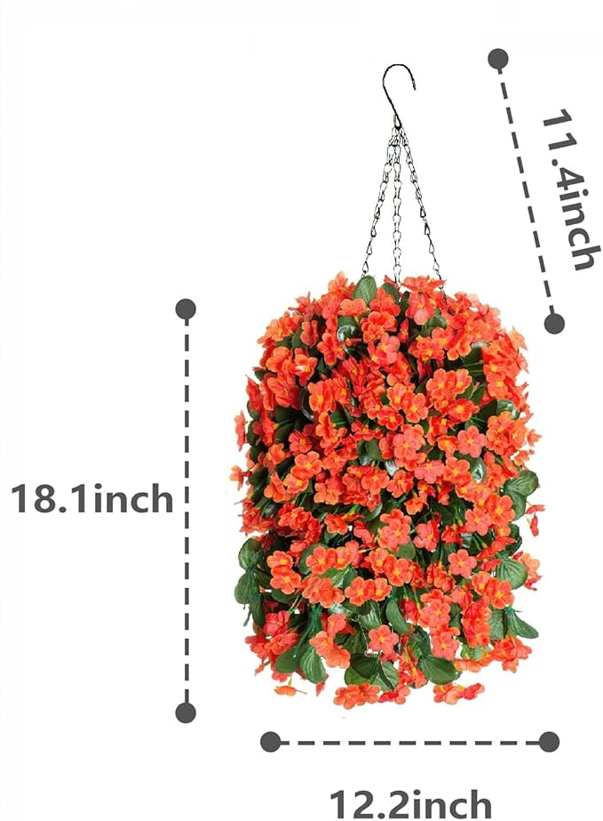 Artificial Fake Fall Hanging Flowers Plants Baskets for Outdoor Outside, Faux Silk Autumn Orange Daisy Mums Trailing Vines in Planter Realistic UV Resistant for Balcony Porch Decor