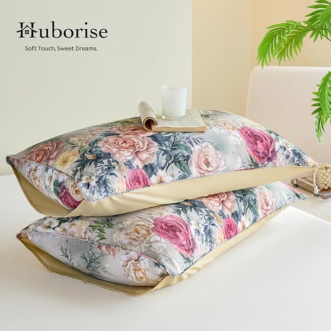 Blue Floral Duvet Cover Set 100% Percale Cotton Queen Size Shabby Vintage Chic Penoy Patterned Comforter Covers with Zipper，Soft & Breathable French Country Bedding 3Pcs-Not Comforter