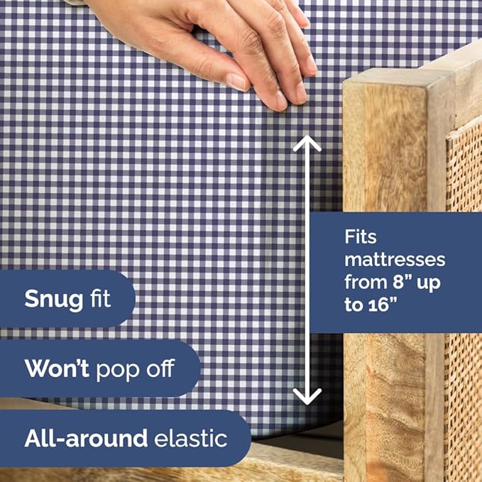 Blue Checkered Sheet Set - 1 Flat & 1 Fitted Sheet & 1 Pillowcase w/ Deep Pockets - Grid, Plaid, Gingham Pattern Bed Set - Cozy, Comfy, Wrinkle & Fade Resistant - Soft, Breathable & Cooling -Twin Size