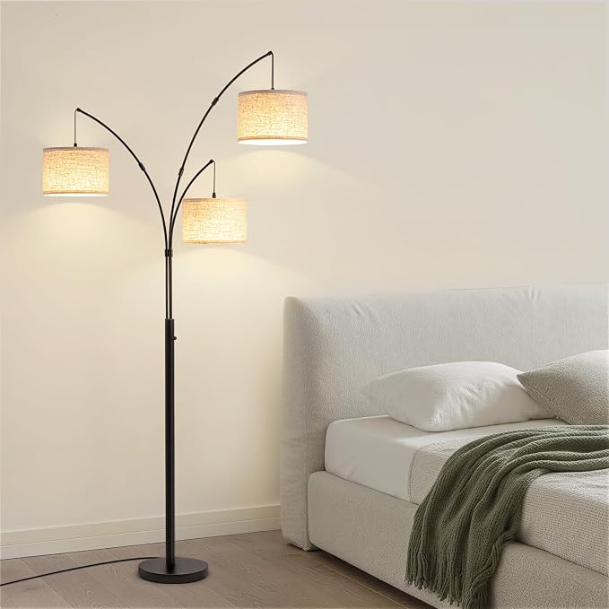 Netin Arc Floor Lamp with Remote, 3 Light Floor Lamp for Living Room Bright Lighting, 3 Color Temperature, Dimmable Tall Standing Lamp, Mid Century Tree Floor Lamp for Bedroom Office