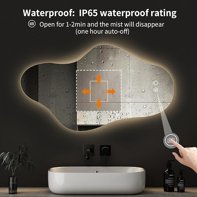 55″x31.5″ Modern Irregular LED Bathroom Mirror with Lights, Asymmetrical Frameless Smart Lighted Wall Mirror for Living Room Entryway, Large Decorative Makeup Vanity Mirror with Touch Switch