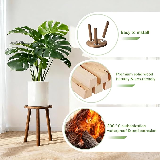 5-Pack Wood Plant Stands Indoor, Single Plant Stand for 6-22 Inch Pots, Mid-Century Modern Plant Stool, Tall Plant Stand for Large Plants Perfect Fit for Living Room, Balcony, Office(Dark Brown)