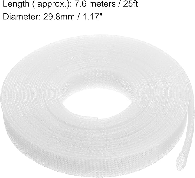 uxcell Expandable Sleeving,1 3/16-inch 25ft Cable Sleeve, Clear