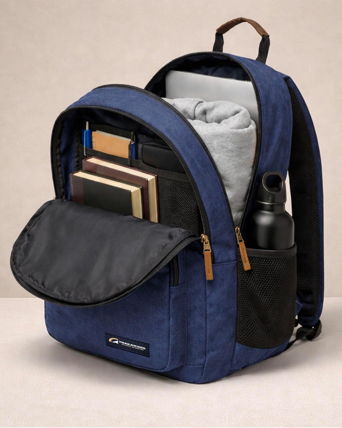 TRAILKICKER Classic Travel Backpack - Padded 17-Inch Laptop Sleeve, Multi-Pocket Design | Navy