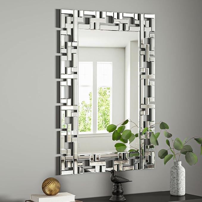 KOHROS Large Decorative Rectangle Mirror for Wall Decor Art Grecian Venetian Mirror (Silver, 36" L x 24" W)